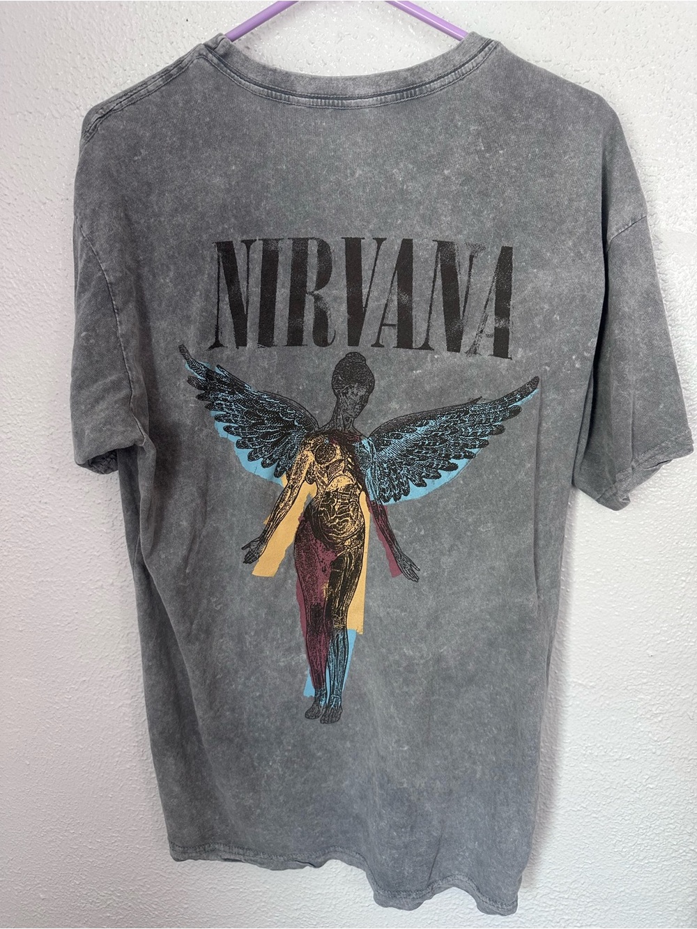 Nirvana Graphic Band Tee T Shirt Unisex Size Large Gray Blue Yellow 100% Cotton